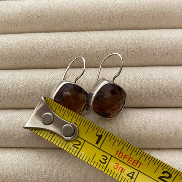 Vintage 925 Sterling Silver Amber Cushion Drop Wire Hook Earrings - Picture 9 of 12